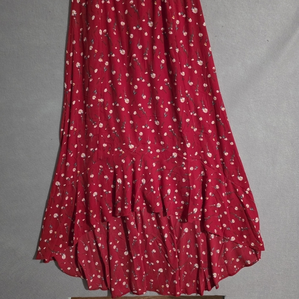 NWT If By Sea Anthropologie Red Floral Off The Shoulder Maxi Dress Size Medium - Picture 7 of 10